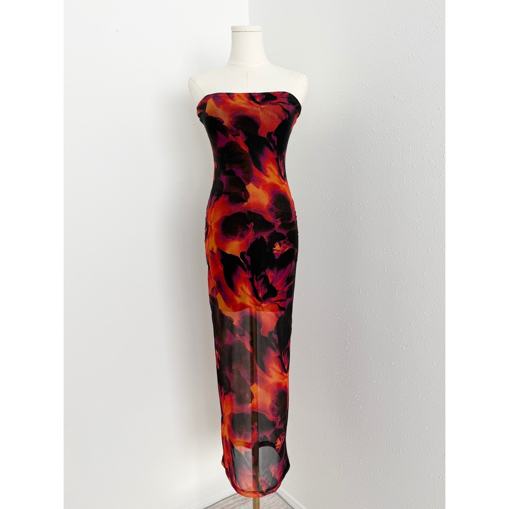 Runaway Kapri Flame Mesh Strapless Maxi Dress Grunge Cyber Y2K Clubwear (4)